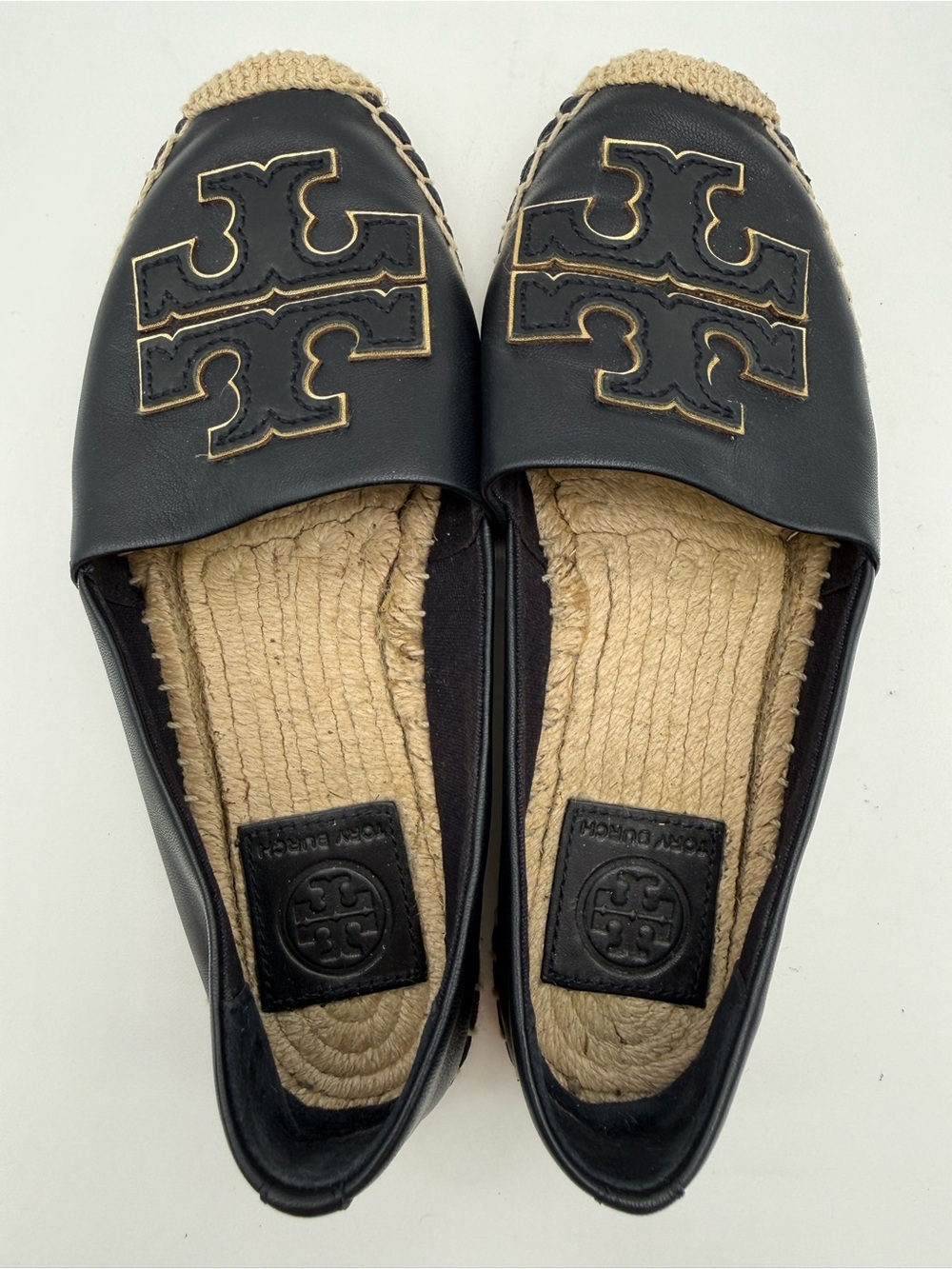 Tory Burch Navy Blue Leather Espadrille Flats